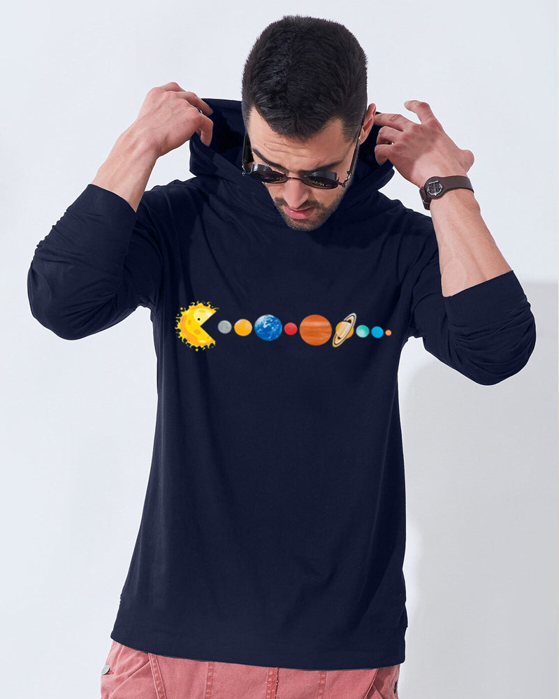 NAVY Hooded Planets Sleeve Round Neck Cotton blend Men's T-Shirt-FRONT
