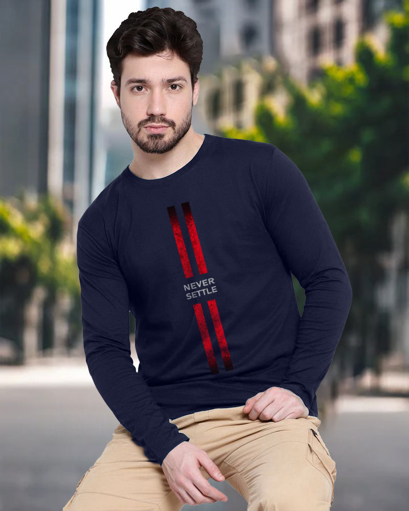 NAVY Full Never Settle Sleeve Round Neck Cotton blend Men's T-Shirt