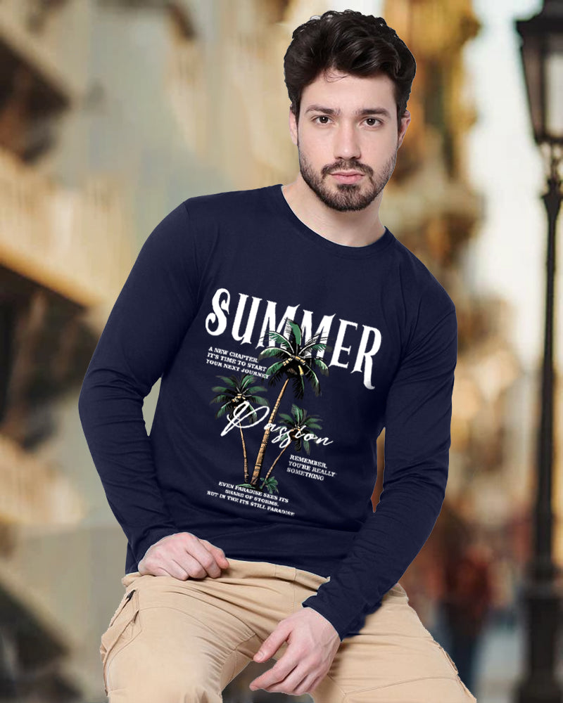 NAVY Full Summer Sleeve Round Neck Cotton blend Men's T-Shirt