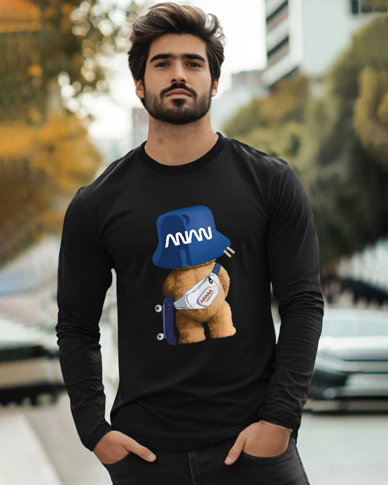 Black Full ANAN Sleeve Round Neck Cotton blend Men's T-Shirt-FRONT