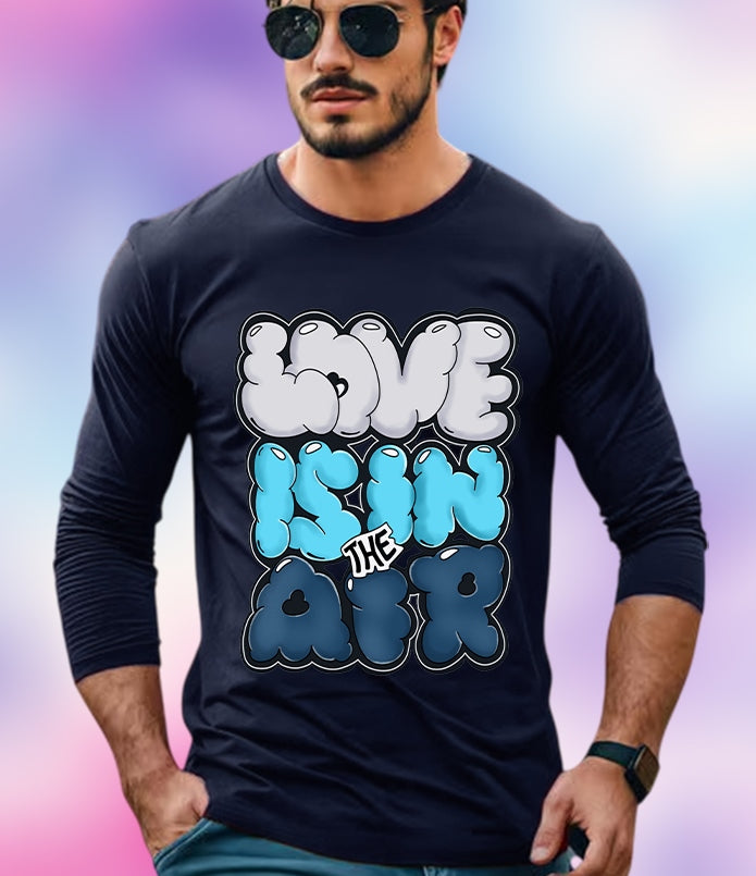 NAVY Full Sleeve Love Sleeve Round Neck Cotton blend Men's T-Shirt-FRONT