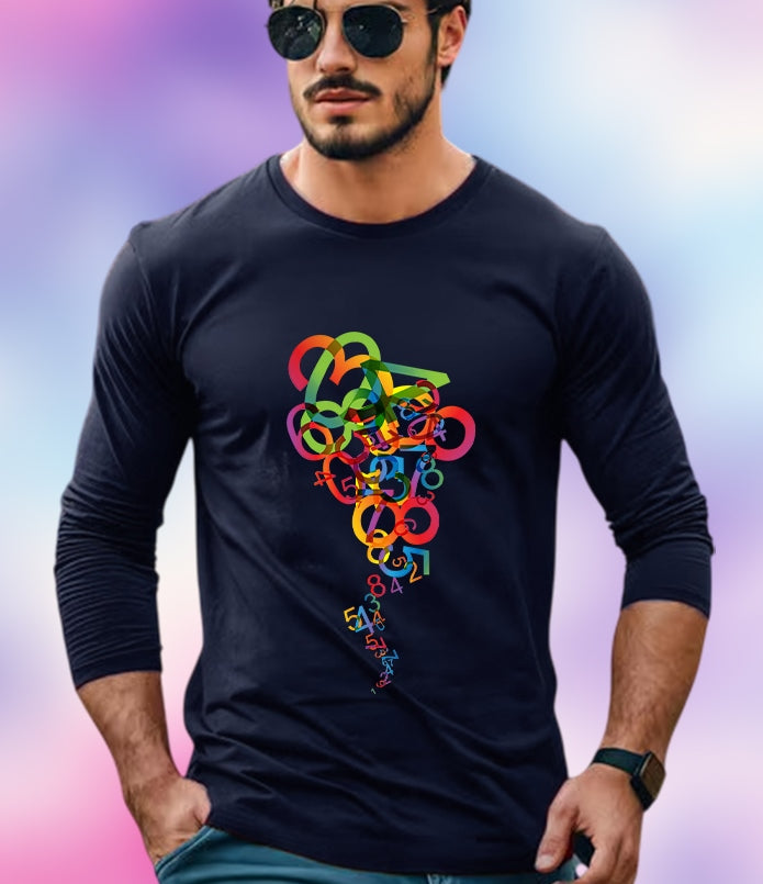 NAVY Full Sleeve Numbers Sleeve Round Neck Cotton blend Men's T-Shirt-FRONT