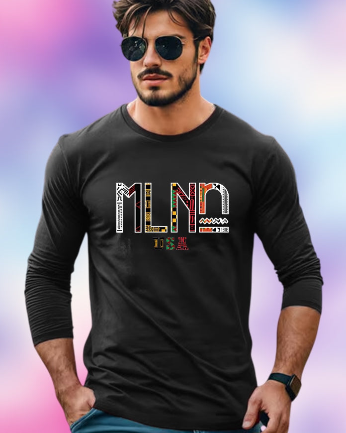 Black Full Sleeve MLNO Sleeve Round Neck Cotton blend Men's T-Shirt-FRONT