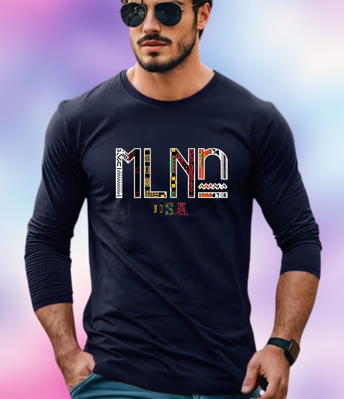 NAVY Full Sleeve MLNO Sleeve Round Neck Cotton blend Men's T-Shirt-FRONT