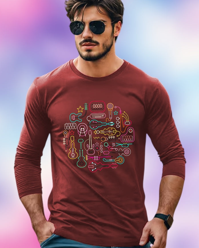 Maroon Full Sleeve Kitchenware Sleeve Round Neck Cotton blend Men's T-Shirt-FRONT