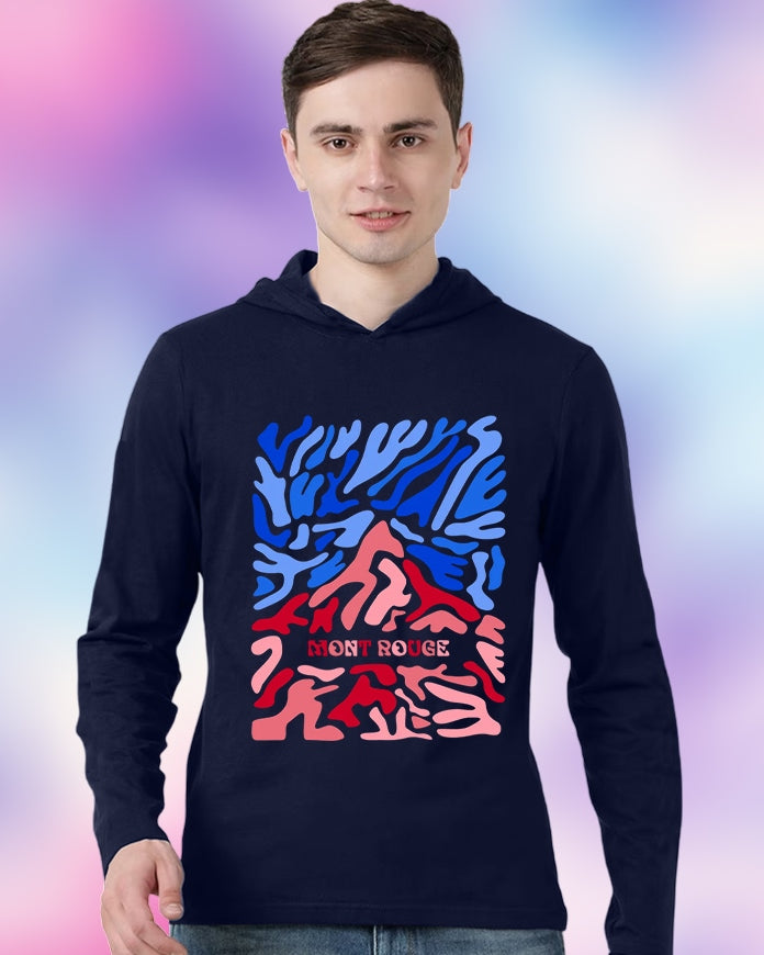 NAVY Hooded Mountain Sleeve Round Neck Cotton blend Men's T-Shirt-FRONT