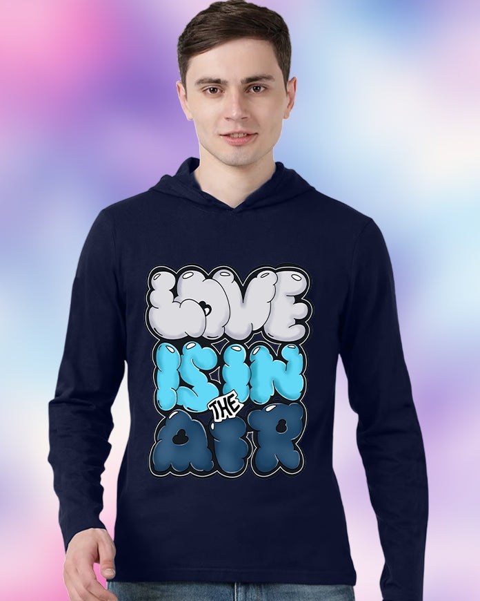 NAVY Hooded Love Sleeve Round Neck Cotton blend Men's T-Shirt-FRONT
