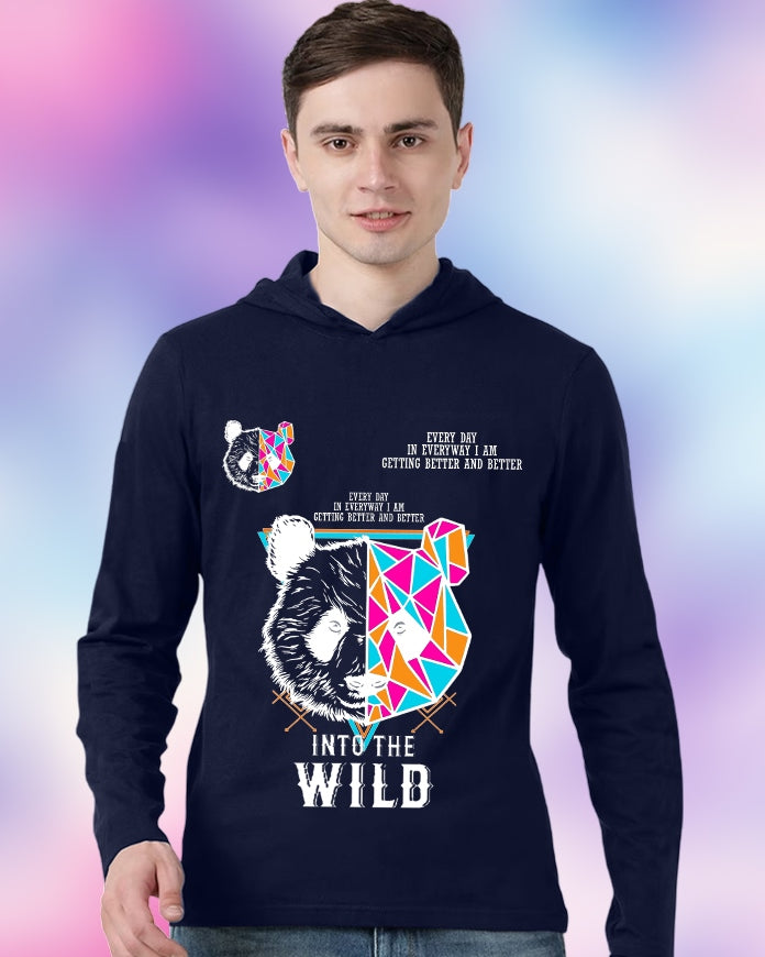 NAVY Hooded Wild Sleeve Round Neck Cotton blend Men's T-Shirt-FRONT