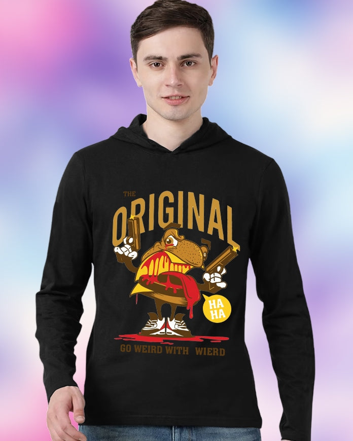Black Hooded Original Sleeve Round Neck Cotton blend Men's T-Shirt-FRONT