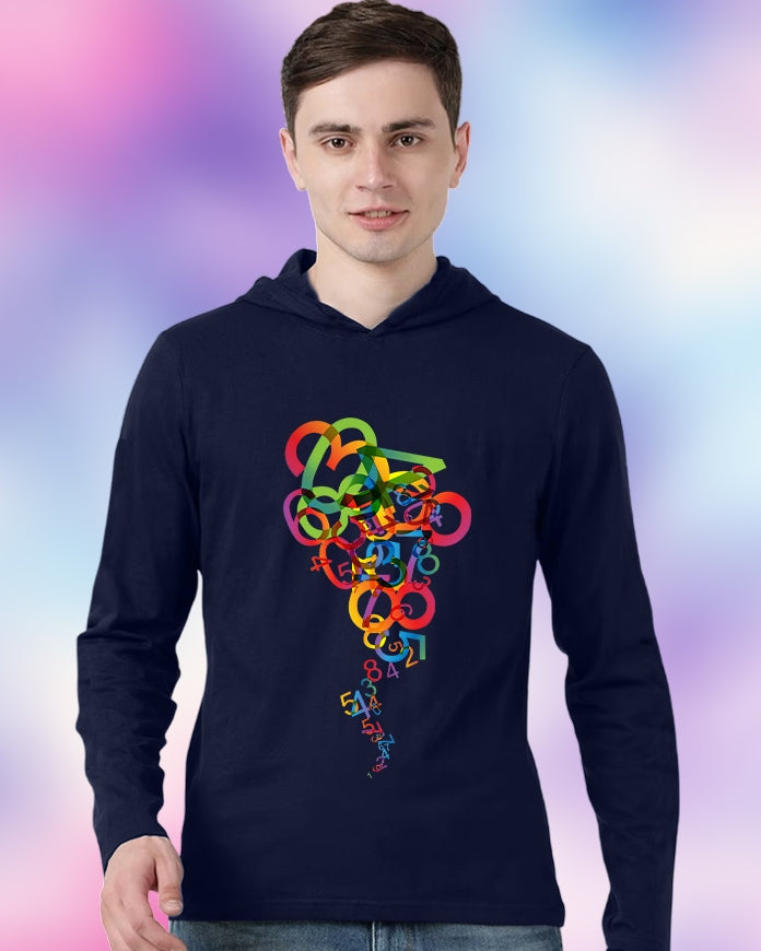 NAVY Hooded Numbers Sleeve Round Neck Cotton blend Men's T-Shirt-FRONT