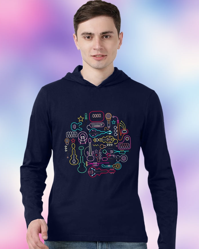 NAVY Hooded Kitchenware Sleeve Round Neck Cotton blend Men's T-Shirt-FRONT