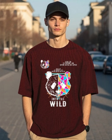 Maroon Men's Crepe Five Sleeve T-Shirt – elegance meets comfort-FRONT
