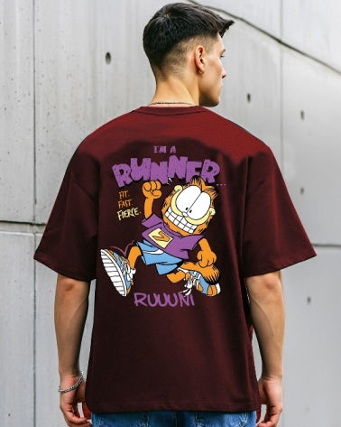 Maroon Men's Crepe Regular Fit T-Shirt with a unique five-sleeve design.-FRONT