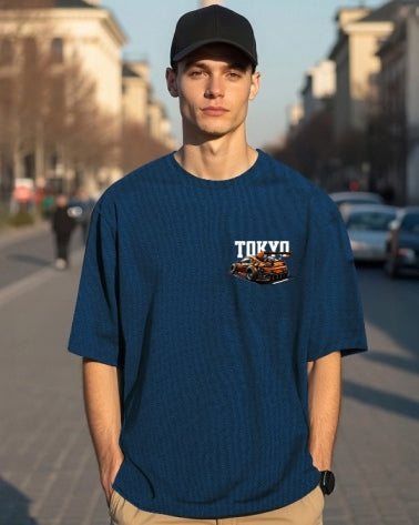 Blue Men's Crepe Regular Fit T-Shirt with Five Sleeves – bold and comfy-BACK