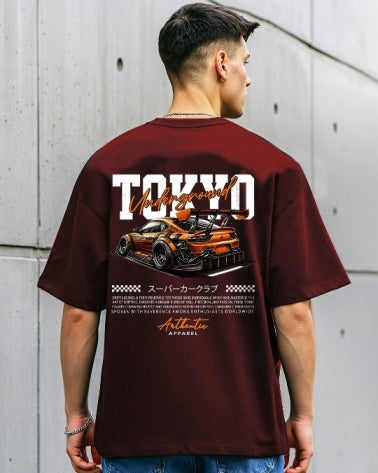 Maroon Men's Crepe Five Sleeve T-Shirt for a pop of sophistication.-FRONT