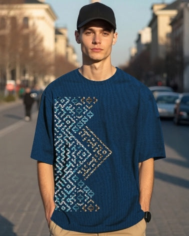 Blue Men's Crepe Five Sleeve T-Shirt – standout style meets comfort.-FRONT