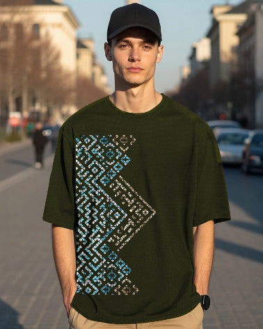 Green Men's Crepe Five Sleeve T-Shirt for a fresh and trendy vibe.-FRONT