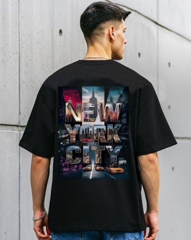 Black Men's Crepe Regular Fit Five Sleeve T-Shirt for effortless style.-FRONT