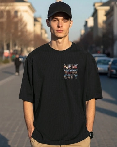 Black Men's Crepe Regular Fit Five Sleeve T-Shirt for effortless style.-BACK