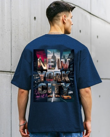 Vibrant and cool: Blue Men's Crepe Regular Fit T-Shirt with Five Sleeves.-FRONT