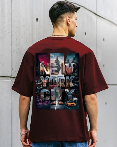 Make heads turn in the Maroon Men's Crepe Regular Fit Five Sleeve T-Shirt.-FRONT