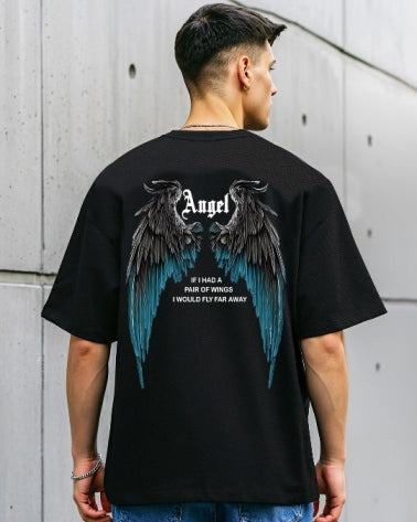 Black Men's Crepe Regular Fit Five Sleeve T-Shirt for every occasion.-FRONT