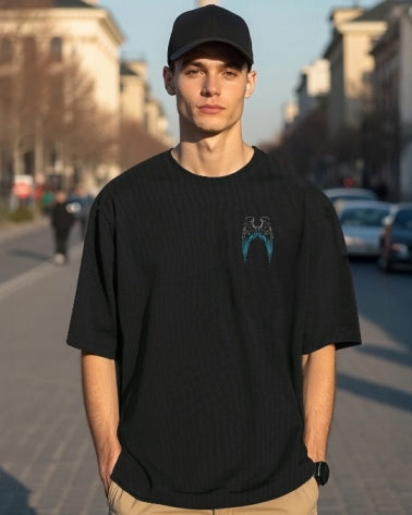 Black Men's Crepe Regular Fit Five Sleeve T-Shirt for every occasion.-BACK