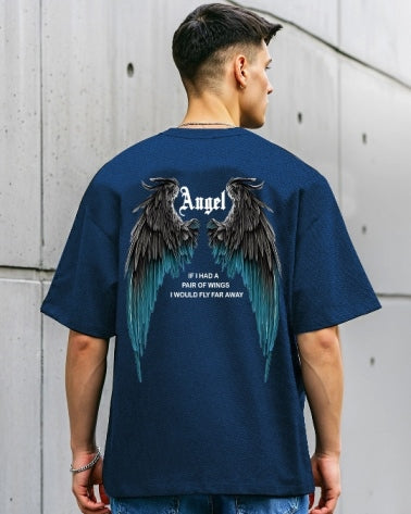 Stylish and sleek: Blue Men's Crepe Regular Fit T-Shirt with Five Sleeves.-FRONT