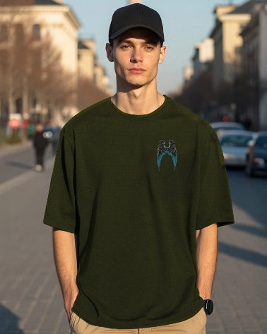 Green Men's Crepe Regular Fit Five Sleeve T-Shirt – for a casual cool look.-BACK
