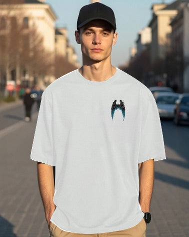 Clean and classic: White Men's Crepe Regular Fit T-Shirt with Five Sleeves.-BACK