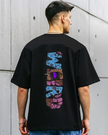 Black Men's Crepe T-Shirt – a Regular Fit staple with unique Five Sleeve design.-FRONT