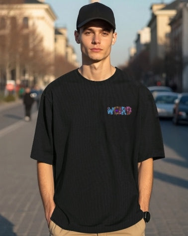 Black Men's Crepe T-Shirt – a Regular Fit staple with unique Five Sleeve design.-BACK
