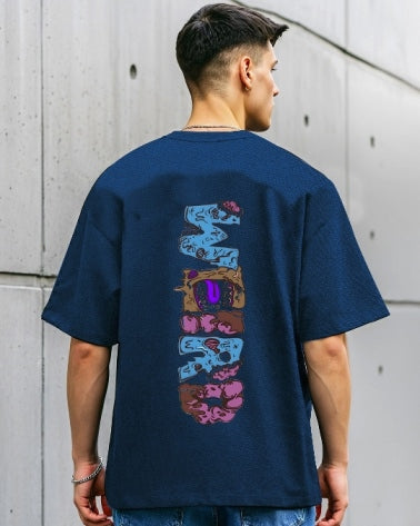 Bring color to your look with Blue Men's Crepe Regular Fit Five Sleeve T-Shirt.-FRONT