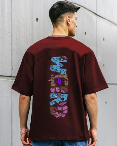 Maroon Men's Crepe T-Shirt with Five Sleeves for standout sophistication.-FRONT