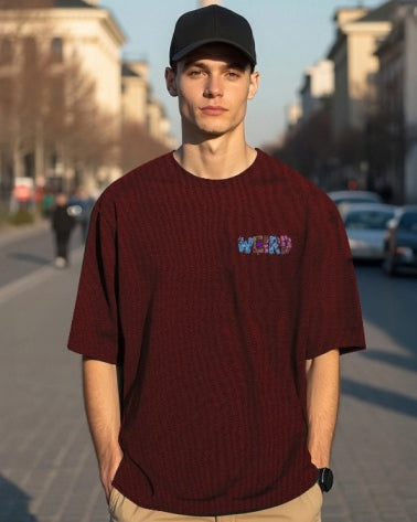 Maroon Men's Crepe T-Shirt with Five Sleeves for standout sophistication.-BACK