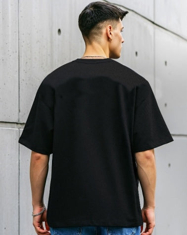 Black Men's Crepe Regular Fit Five Sleeve T-Shirt – your go-to classic.-BACK