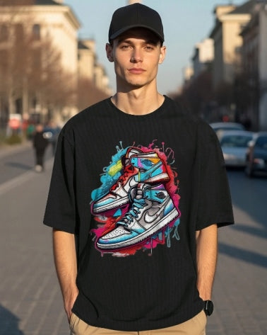 Black Men's Crepe Regular Fit Five Sleeve T-Shirt – your go-to classic.-FRONT