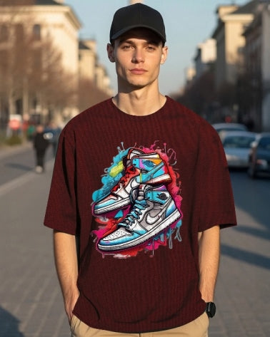 Add charm to your wardrobe with Maroon Men's Crepe Regular Fit T-Shirt.-FRONT