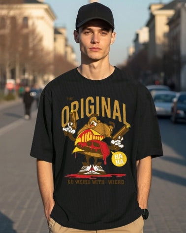 Black Men's Crepe Regular Fit T-Shirt with Five Sleeves – modern meets timeless.-FRONT