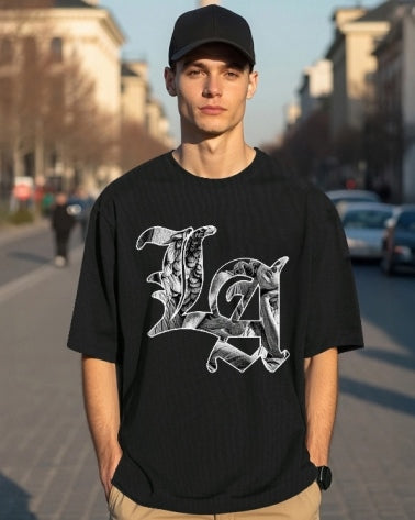 Black Men's Crepe Regular Fit T-Shirt – tailored for comfort and style.-FRONT