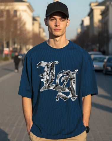 Stay vibrant with the Blue Men's Crepe Five Sleeve Regular Fit T-Shirt.-FRONT