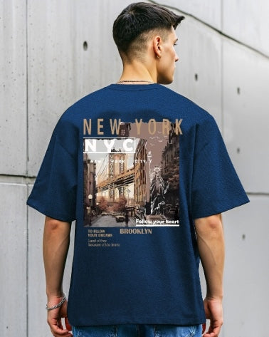 Blue Men's Crepe Five Sleeve T-Shirt for effortless everyday wear.-FRONT