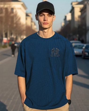 Blue Men's Crepe Five Sleeve T-Shirt for effortless everyday wear.-BACK