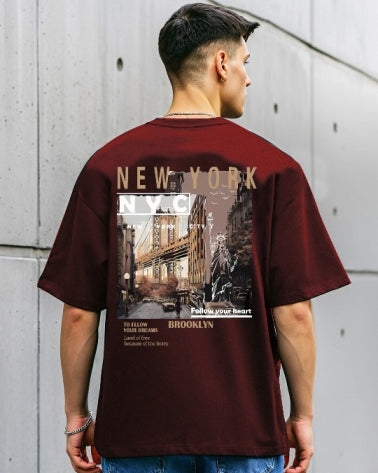 Maroon Men's Crepe T-Shirt with Five Sleeves – striking and unique.-FRONT