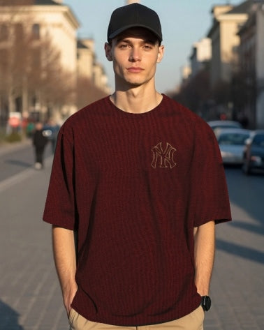 Maroon Men's Crepe T-Shirt with Five Sleeves – striking and unique.-BACK