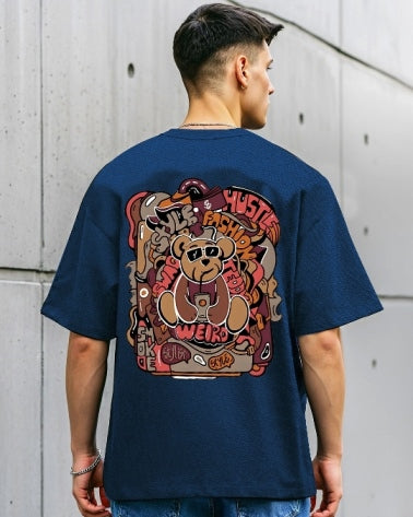 Blue Men's Crepe T-Shirt with a unique Five Sleeve design.-FRONT