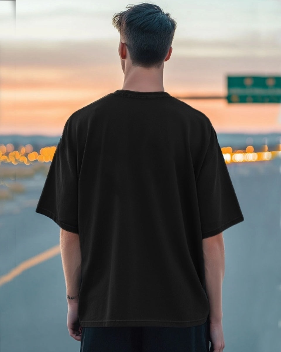 Stylish Black Crepe Five Sleeve T-Shirt for Men-BACK