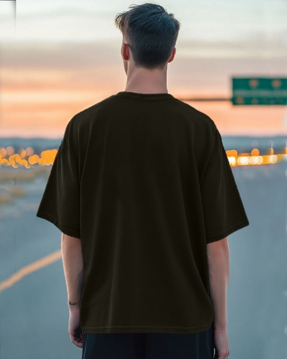 Olive Green five Sleeve Crepe T-Shirt for Men – Casual-BACK