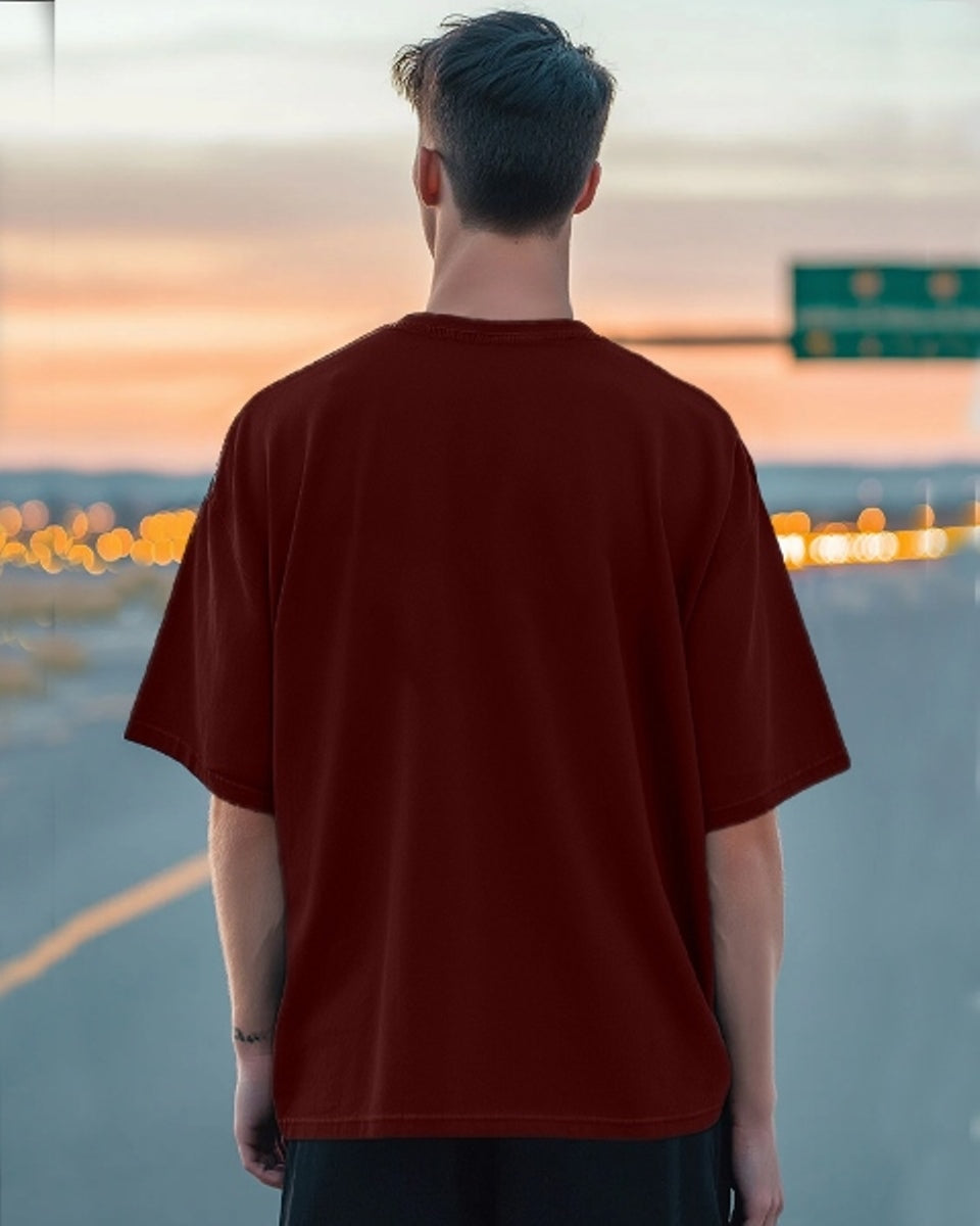 Stylish Maroon Crepe Five Sleeve T-Shirt for Men – Comfort Redefined-BACK