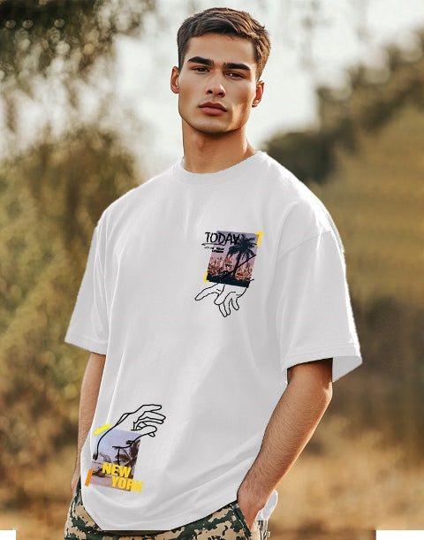 Sophisticated White Crepe Five Sleeve T-Shirt for Men-SIDE